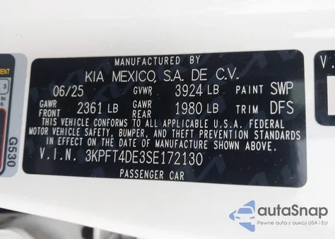 2025 Kia K4 Lx from USA, damaged, VIN 3KPFT4DE3SE172130